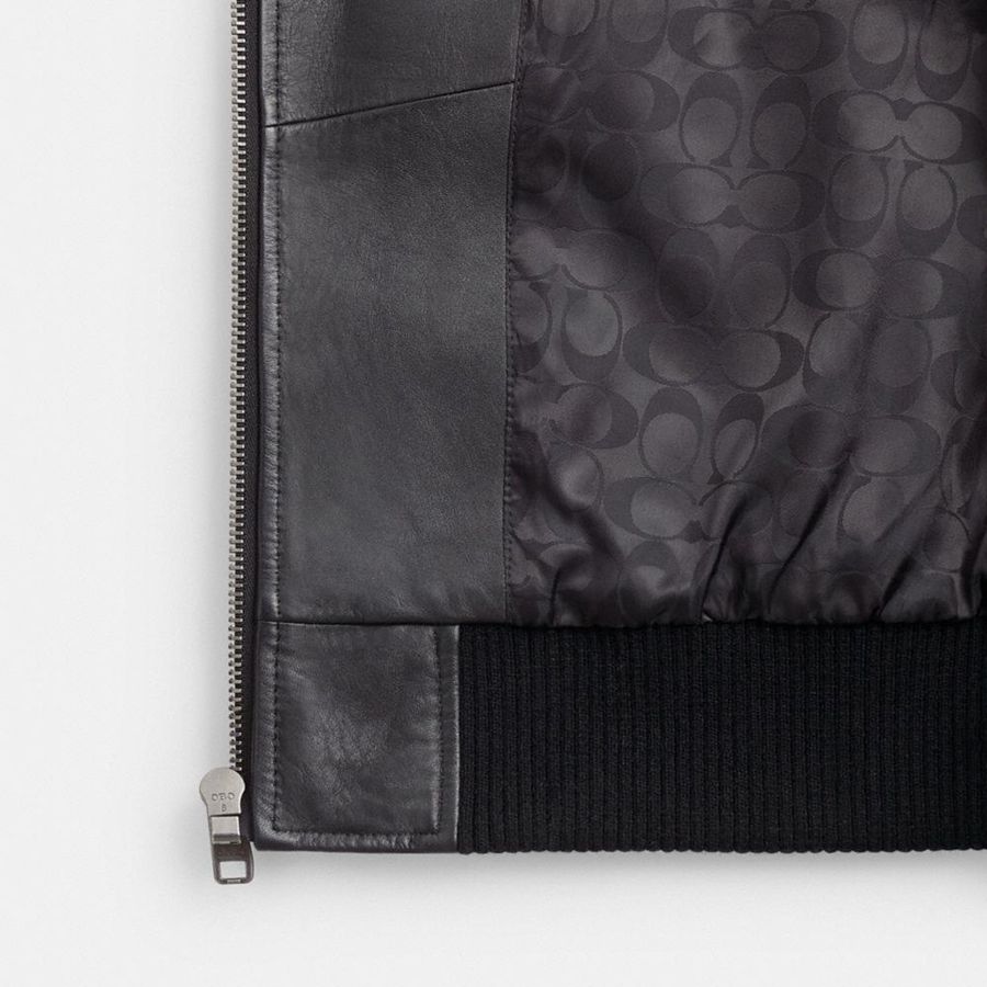Casaco COACH Leather Bomber Masculino Pretas | 84916SHAM