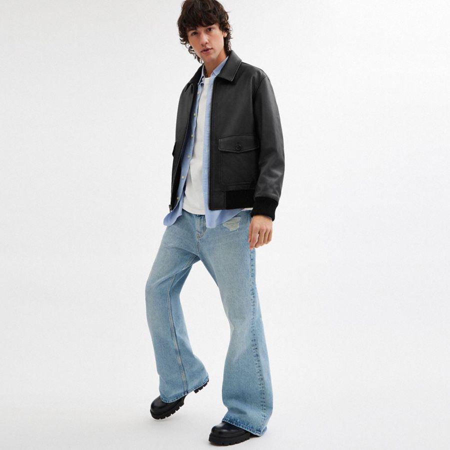 Casaco COACH Leather Bomber Masculino Pretas | 84916SHAM
