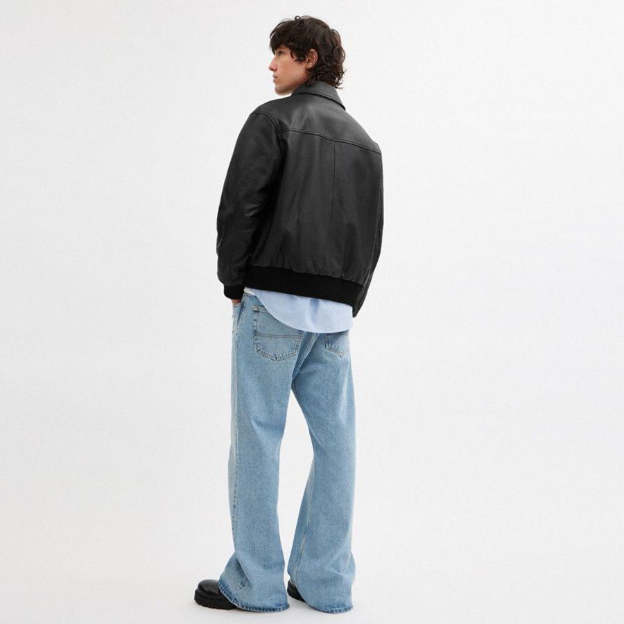 Casaco COACH Leather Bomber Masculino Pretas | 84916SHAM
