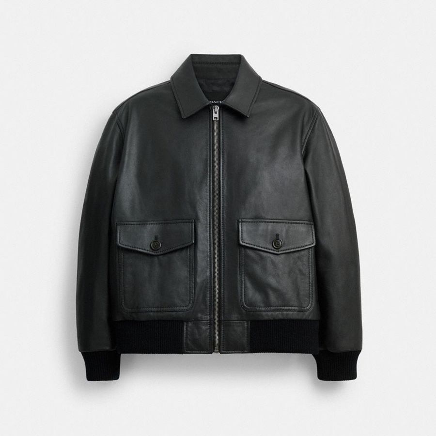 Casaco COACH Leather Bomber Masculino Pretas | 84916SHAM