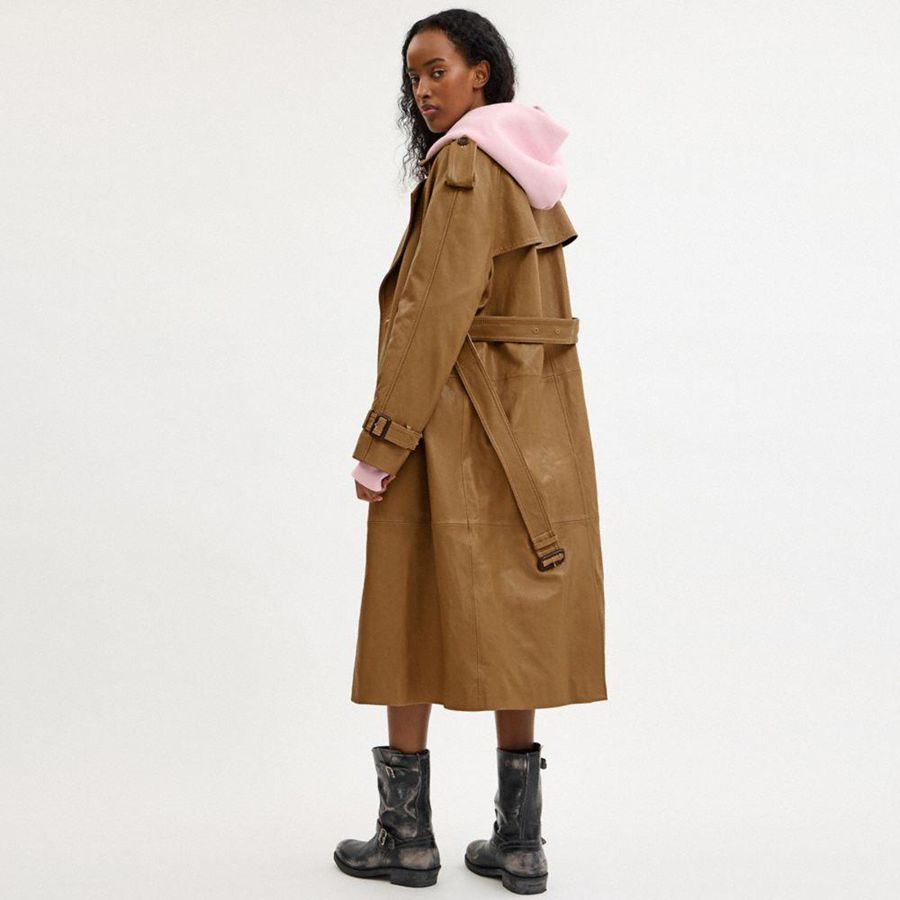 Casaco COACH Leather Double Breasted Trench Feminino Marrom | 72965PGVJ