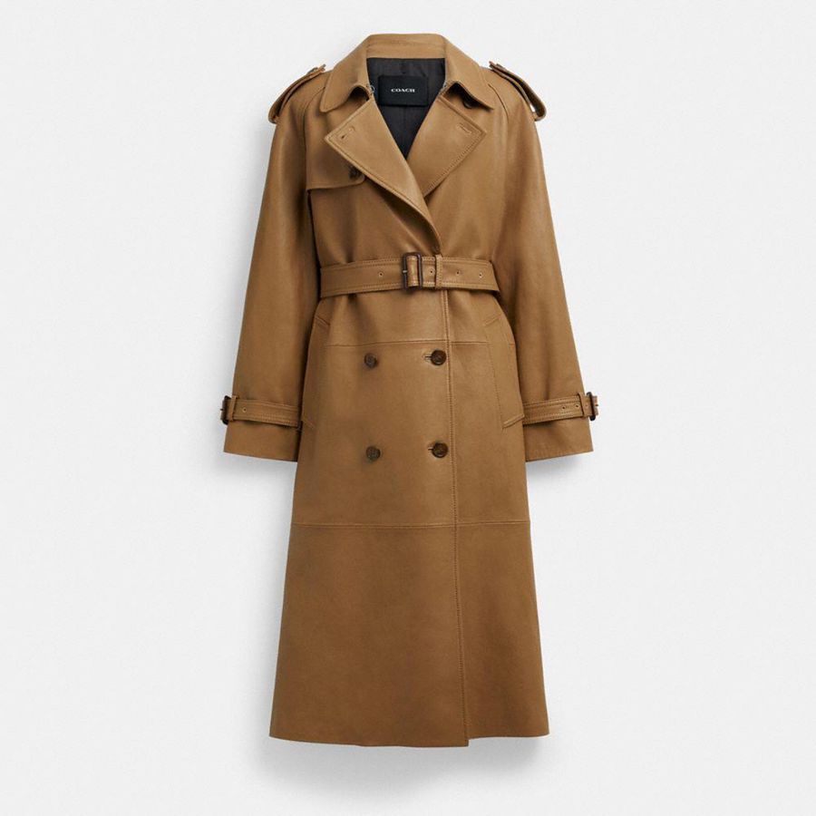 Casaco COACH Leather Double Breasted Trench Feminino Marrom | 72965PGVJ
