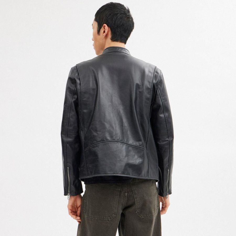 Casaco COACH Leather Racer Masculino Pretas | 30981ZFWL