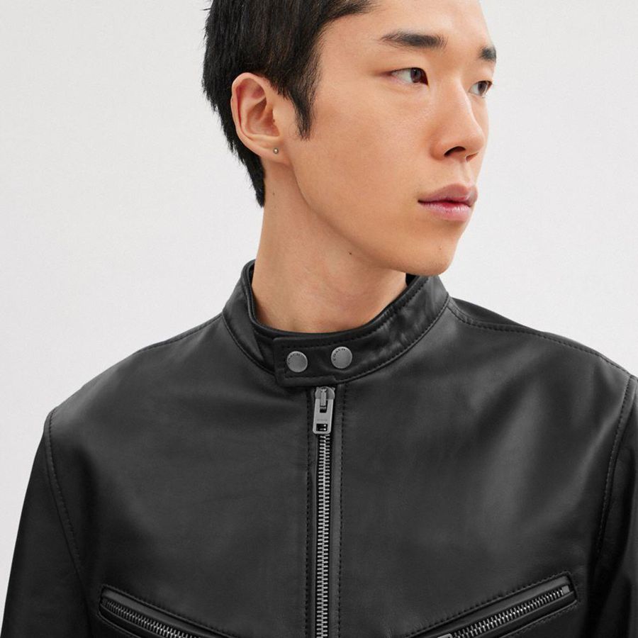 Casaco COACH Leather Racer Masculino Pretas | 30981ZFWL