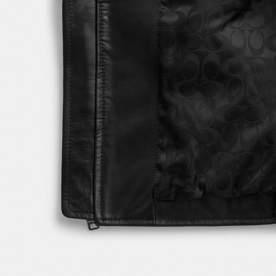 Casaco COACH Leather Racer Masculino Pretas | 30981ZFWL