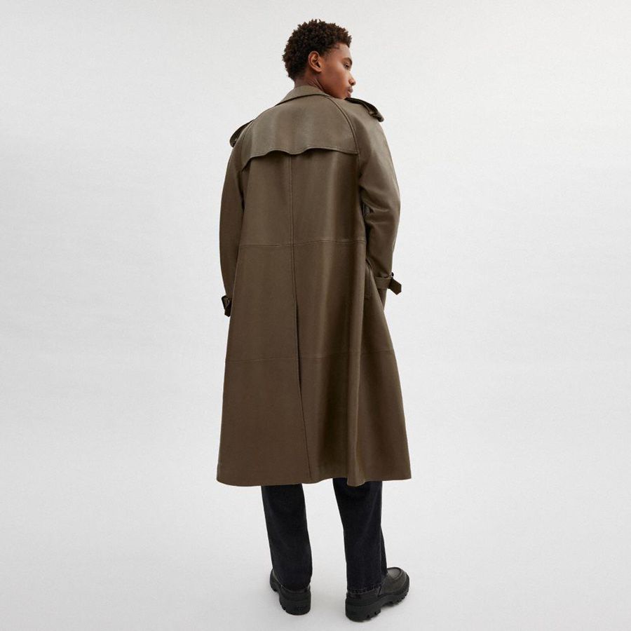 Casaco COACH Leather Trench Coat Masculino Verde Oliva | 63849HSZP