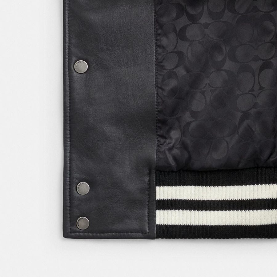Casaco COACH Leather Varsity Masculino Pretas | 02431OUGS