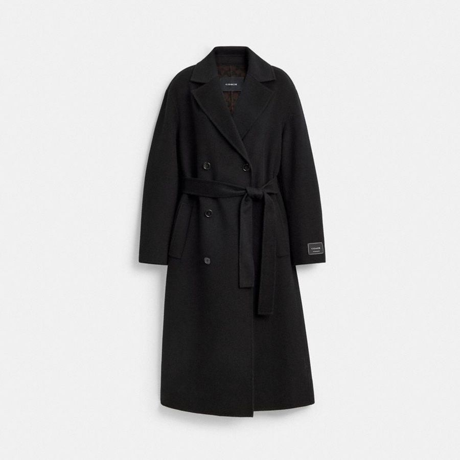 Casaco COACH Long Wool Feminino Pretas | 43157NSQU