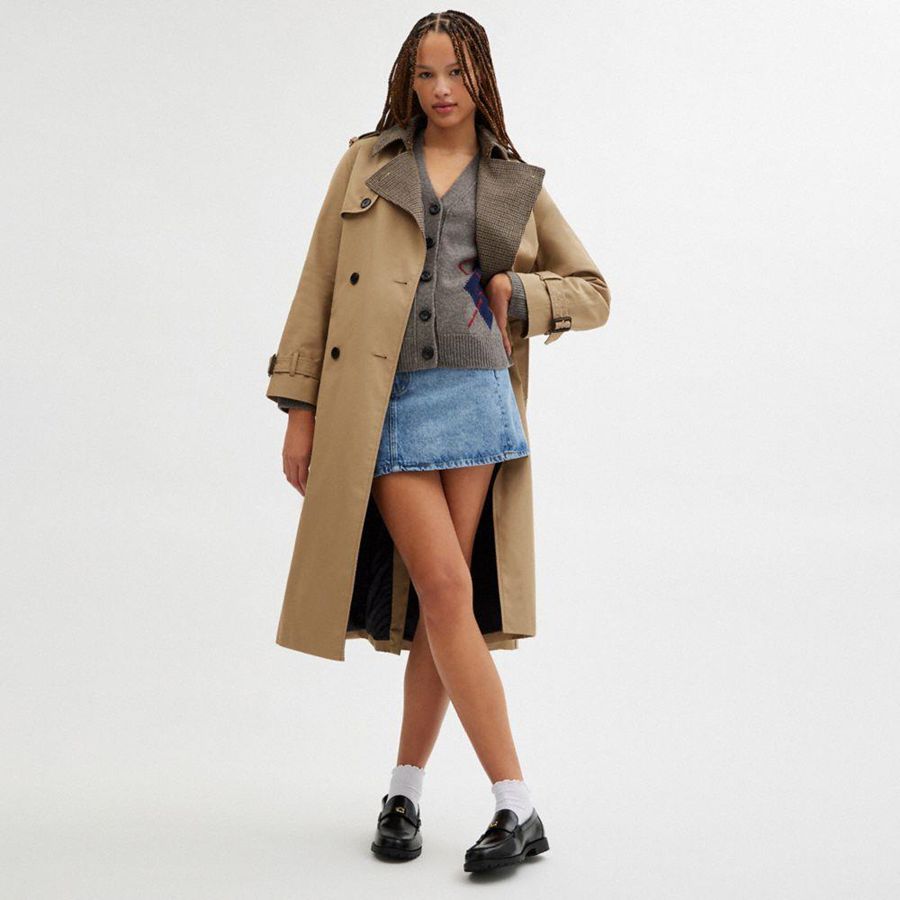 Casaco COACH Mixed Material Trench Feminino Caqui | 51637KMLY
