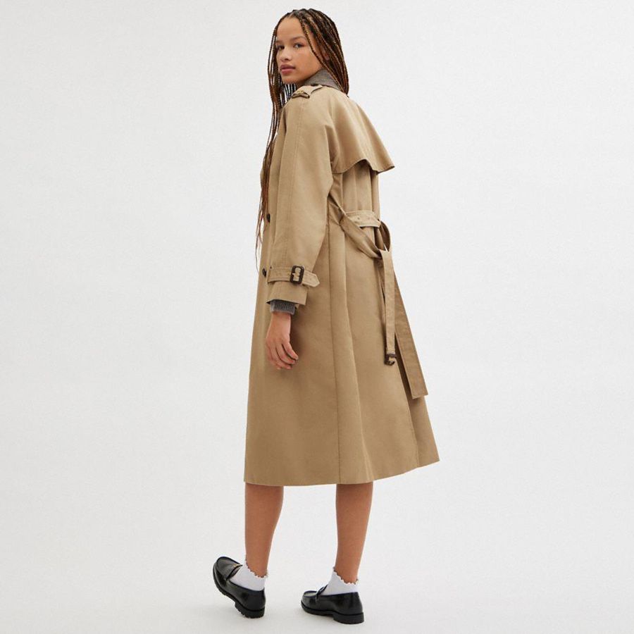 Casaco COACH Mixed Material Trench Feminino Caqui | 51637KMLY