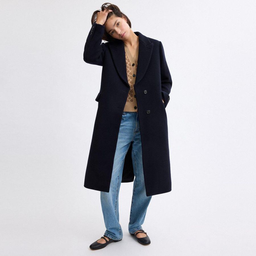 Casaco COACH Oversized Wool Feminino Azul Marinho | 75041SOIY