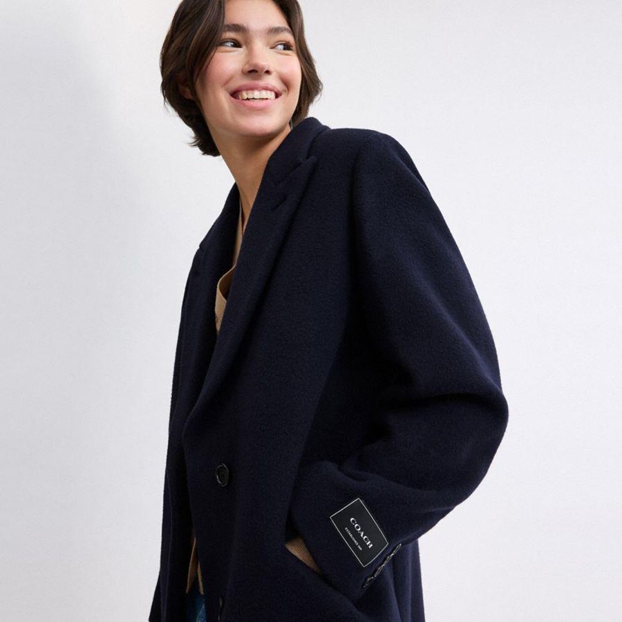 Casaco COACH Oversized Wool Feminino Azul Marinho | 75041SOIY