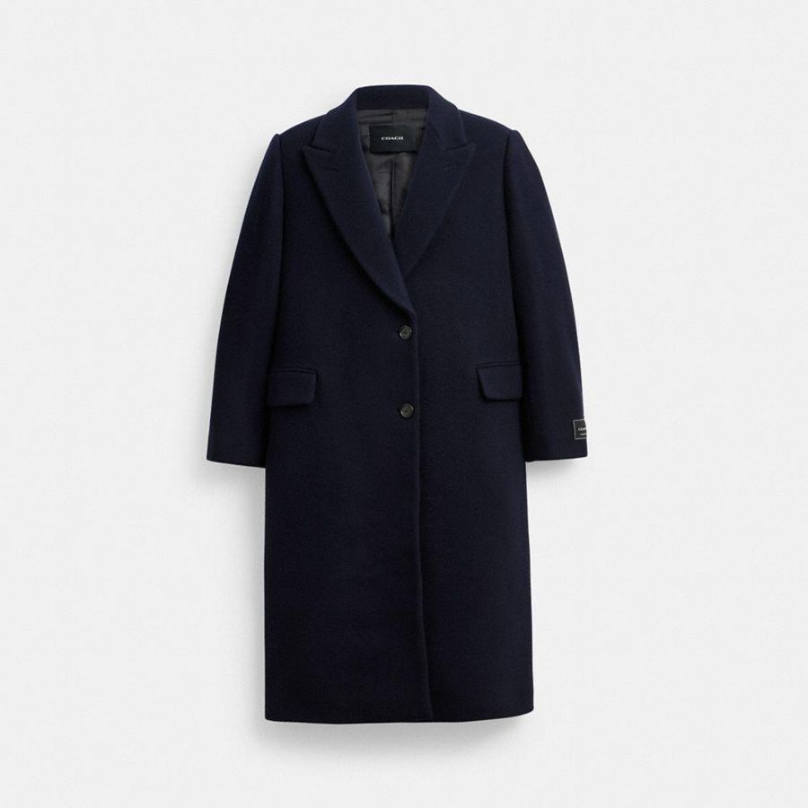 Casaco COACH Oversized Wool Feminino Azul Marinho | 75041SOIY
