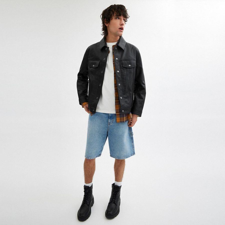 Casaco COACH Regnerative Leather Trucker Masculino Pretas | 16598WZEI