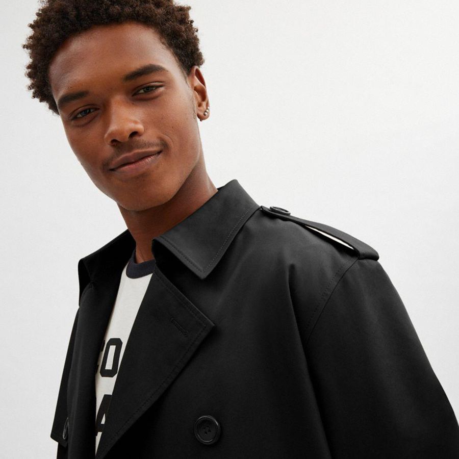 Casaco COACH Relaxed Trench Coat Masculino Pretas | 81509JFIE