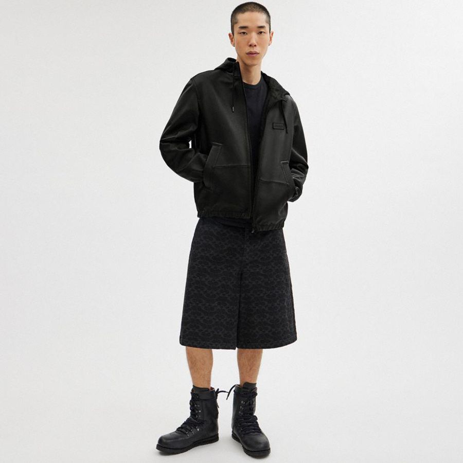 Casaco COACH Reversible Leather In Recycled Polyester Masculino Pretas | 60279IERW