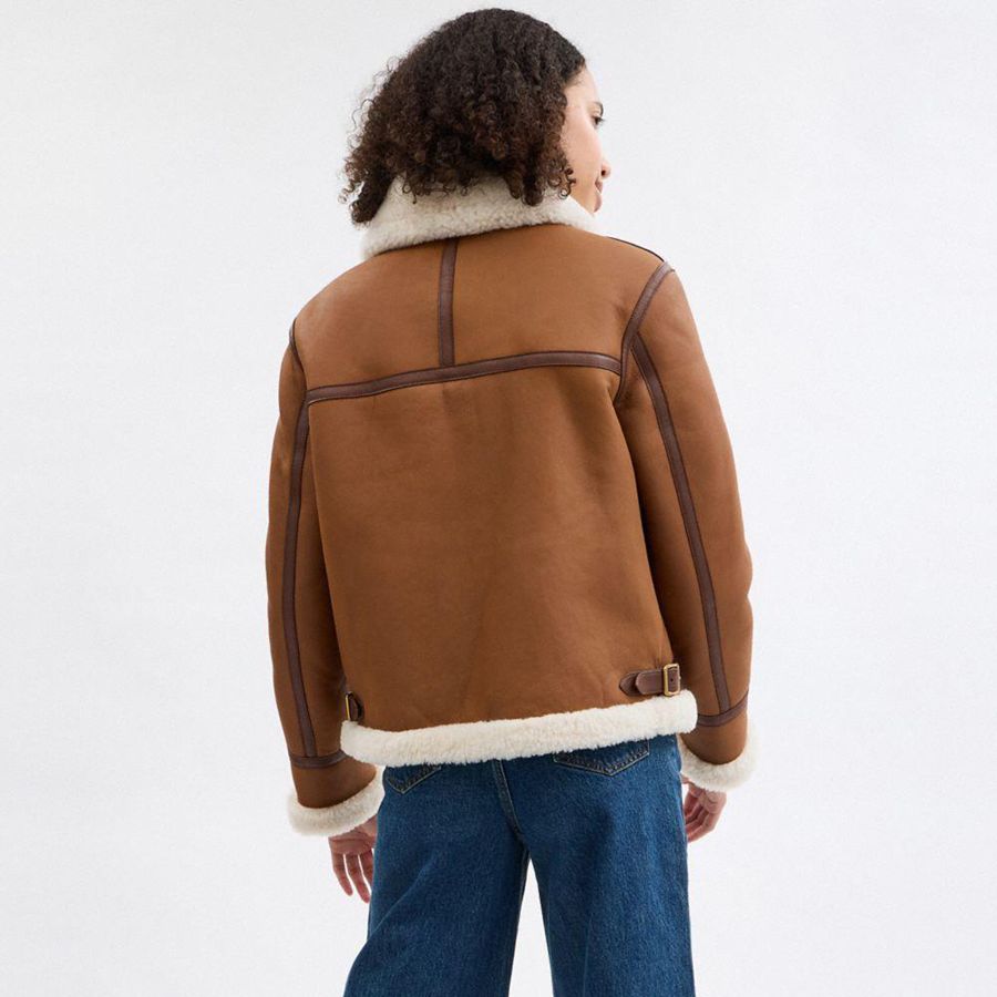 Casaco COACH Shearling Aviator Feminino Marrom | 81625ECFO