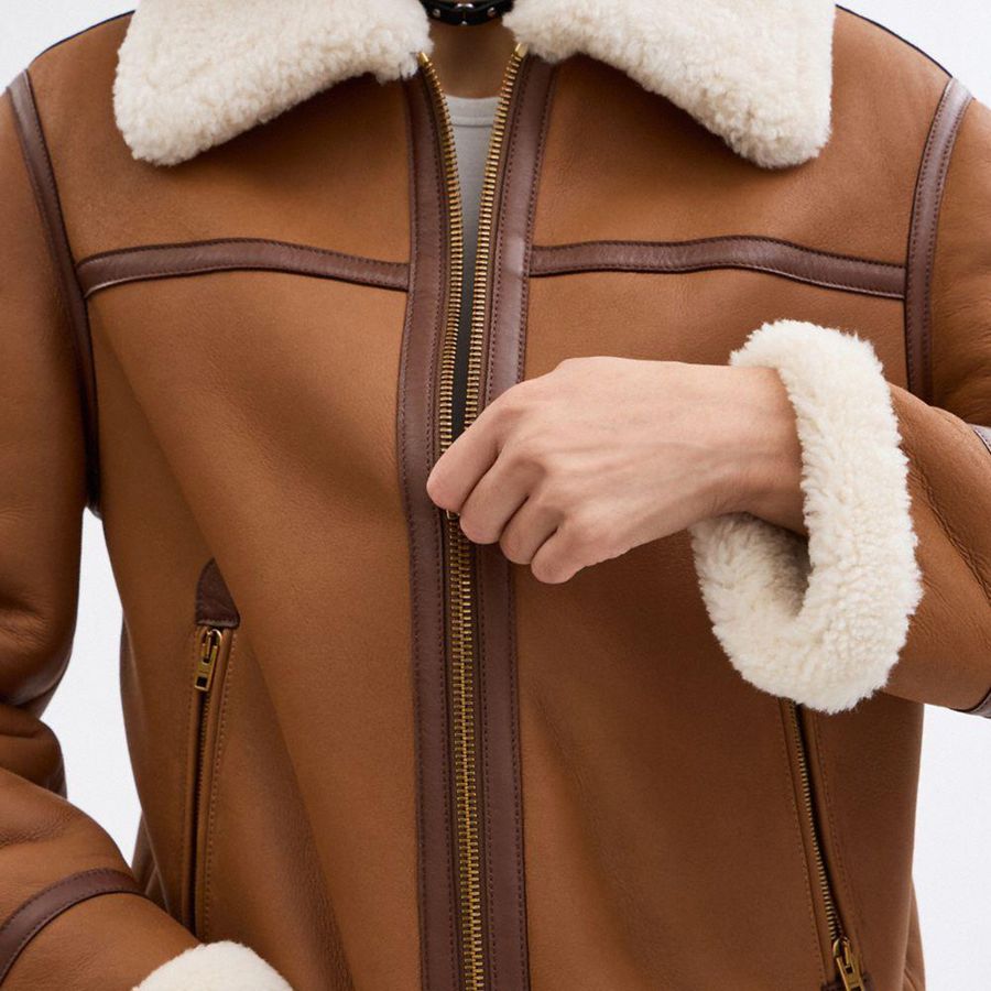 Casaco COACH Shearling Aviator Feminino Marrom | 81625ECFO