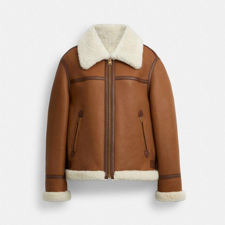 Casaco COACH Shearling Aviator Feminino Marrom | 81625ECFO