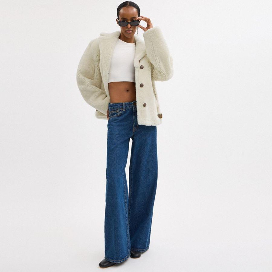 Casaco COACH Shearling Cardi Feminino Branco | 39476XEZM