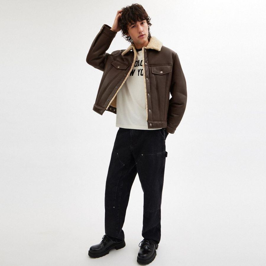 Casaco COACH Shearling Trucker Masculino Marrom | 21548TDHU