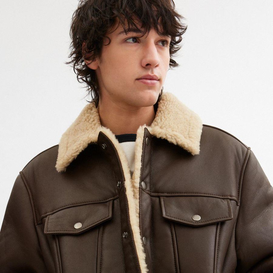 Casaco COACH Shearling Trucker Masculino Marrom | 21548TDHU