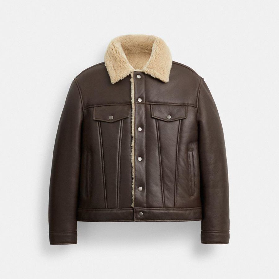 Casaco COACH Shearling Trucker Masculino Marrom | 21548TDHU