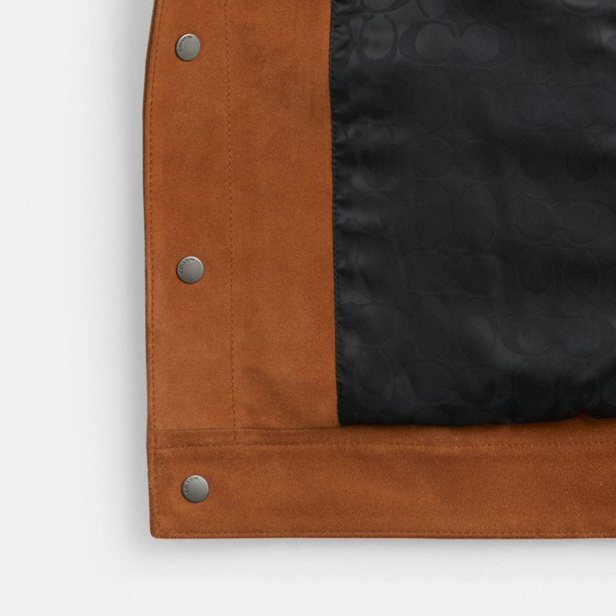 Casaco COACH Suede Leather Masculino Marrom | 30754ZKHD