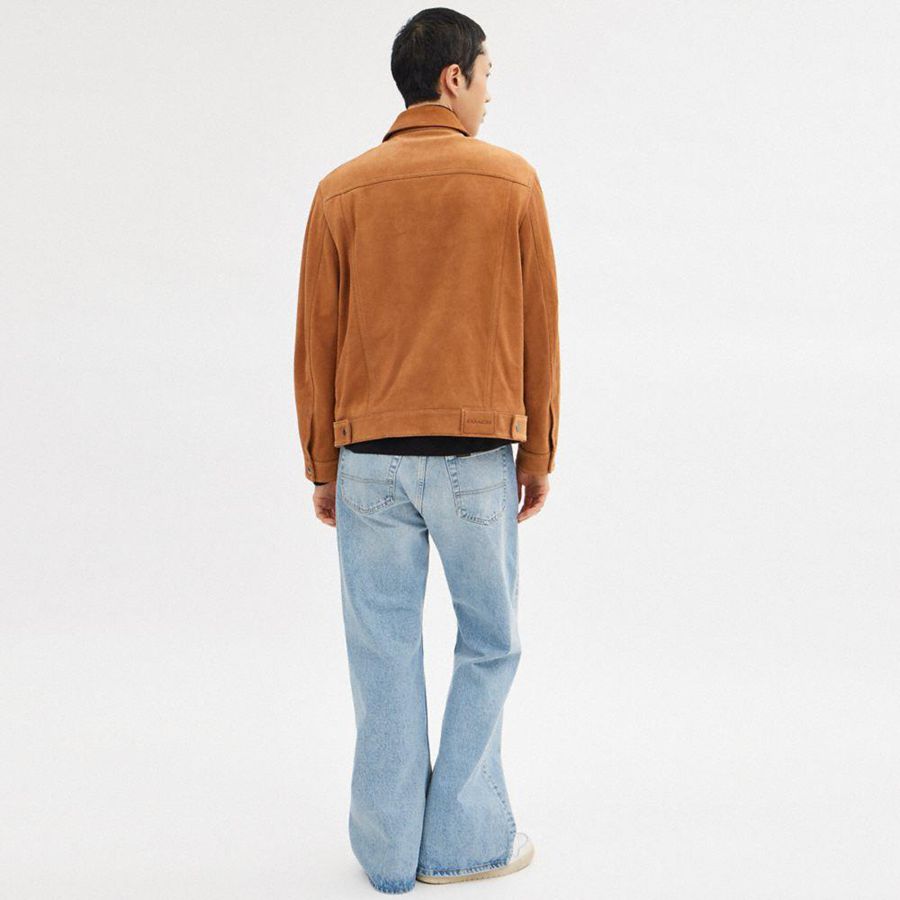 Casaco COACH Suede Leather Masculino Marrom | 30754ZKHD
