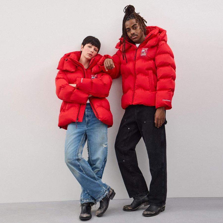 Casaco COACH Topia Loop Puffer Feminino Vermelhas | 87950HPBJ