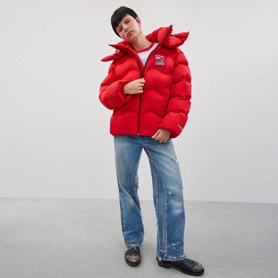 Casaco COACH Topia Loop Puffer Feminino Vermelhas | 87950HPBJ