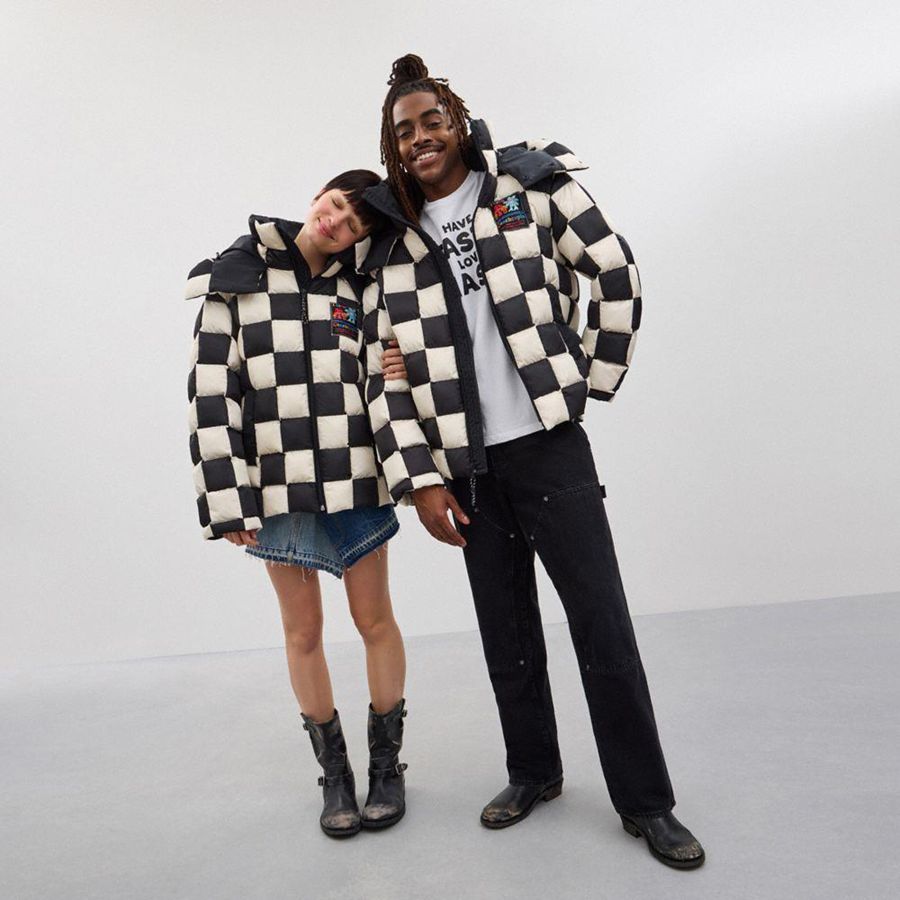 Casaco COACH Topia Loop Puffer With Checkerboard Quilting Feminino Pretas | 63145BOGW