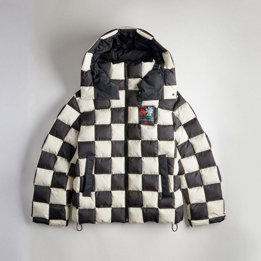 Casaco COACH Topia Loop Puffer With Checkerboard Quilting Feminino Pretas | 63145BOGW