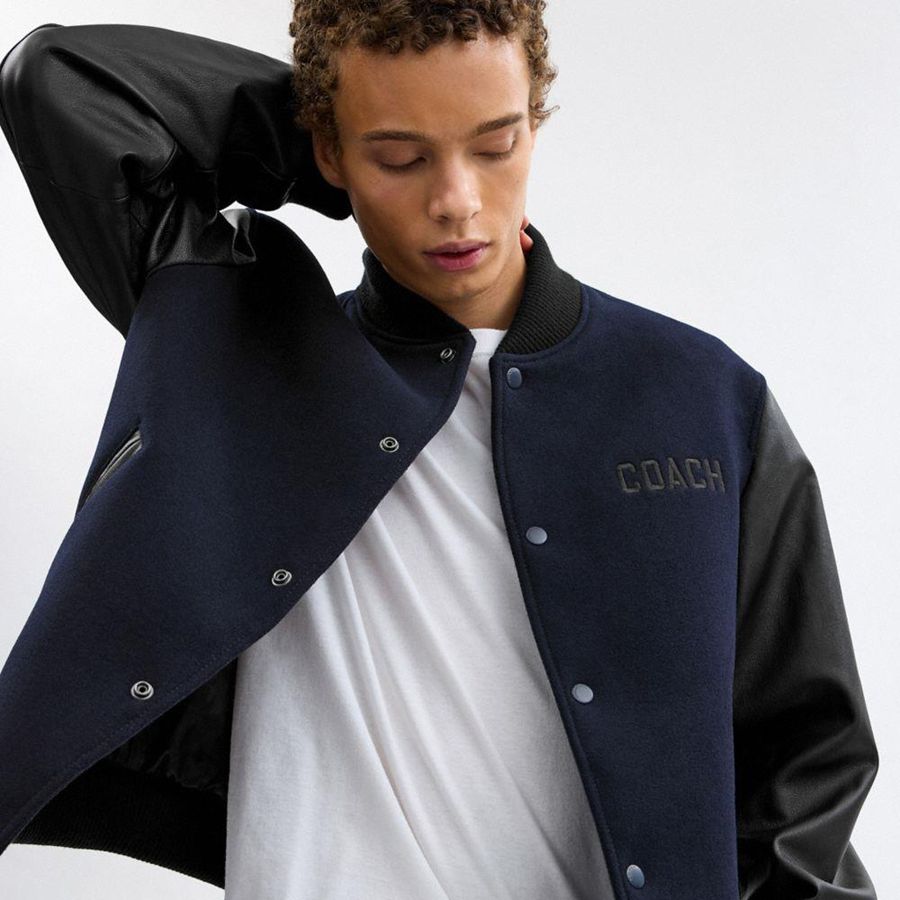 Casaco COACH Varsity Masculino Azul Marinho | 68190KVPA