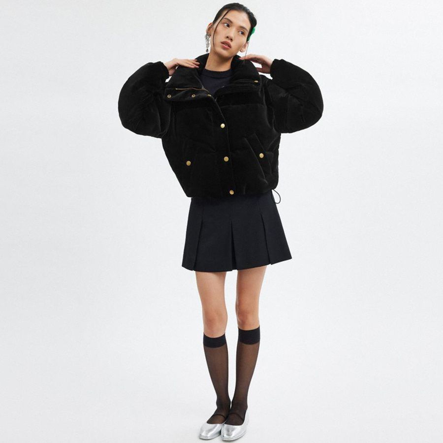 Casaco COACH Velvet Puffer Feminino Pretas | 48095OCVW