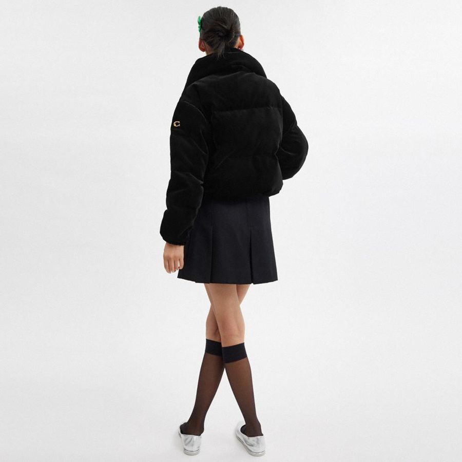 Casaco COACH Velvet Puffer Feminino Pretas | 48095OCVW