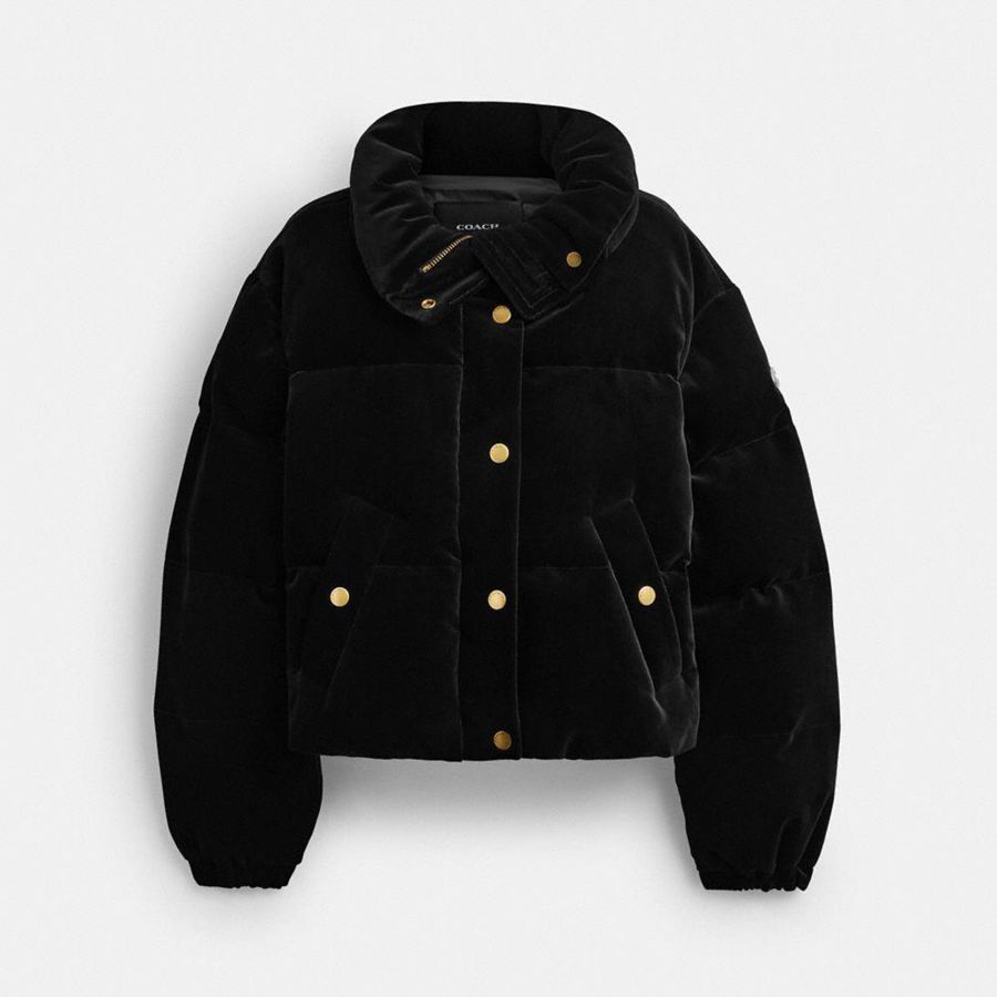 Casaco COACH Velvet Puffer Feminino Pretas | 48095OCVW
