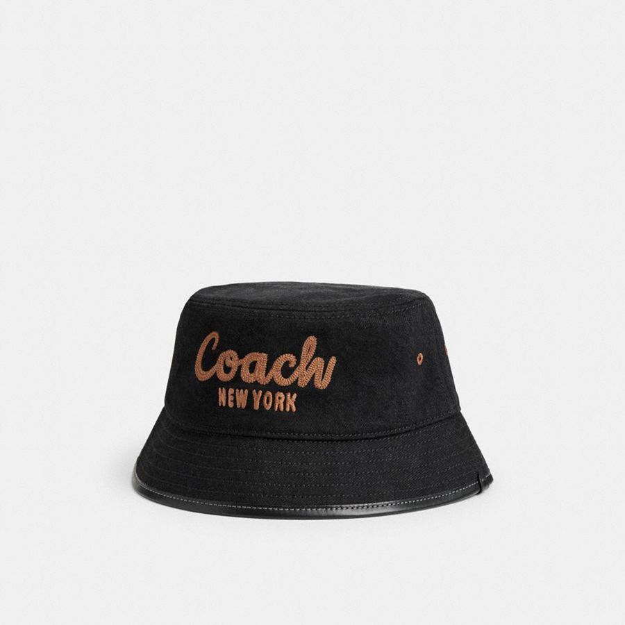 Chapéu COACH 1941 Embroidered Denim Bucket Masculino Pretas | 47512WRGD