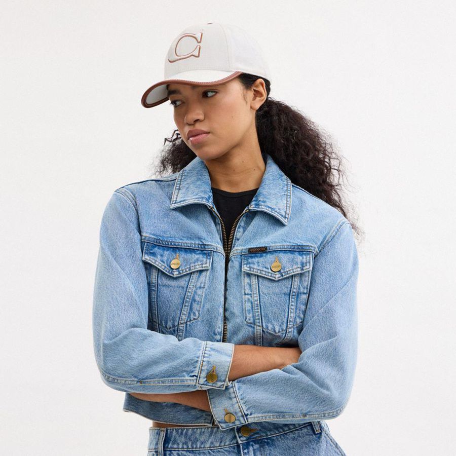 Chapéu COACH Baseball Feminino Branco | 89716XKVI