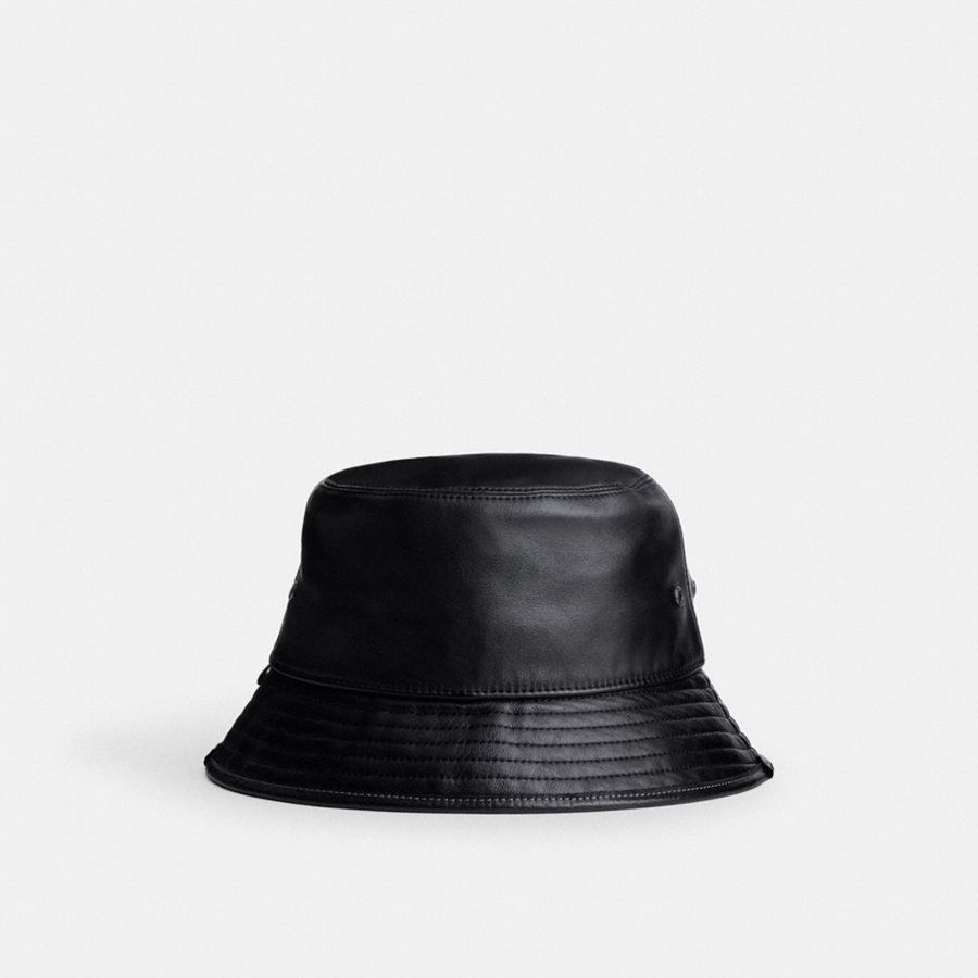 Chapéu COACH Leather Bucket Masculino Pretas | 67402IZHG