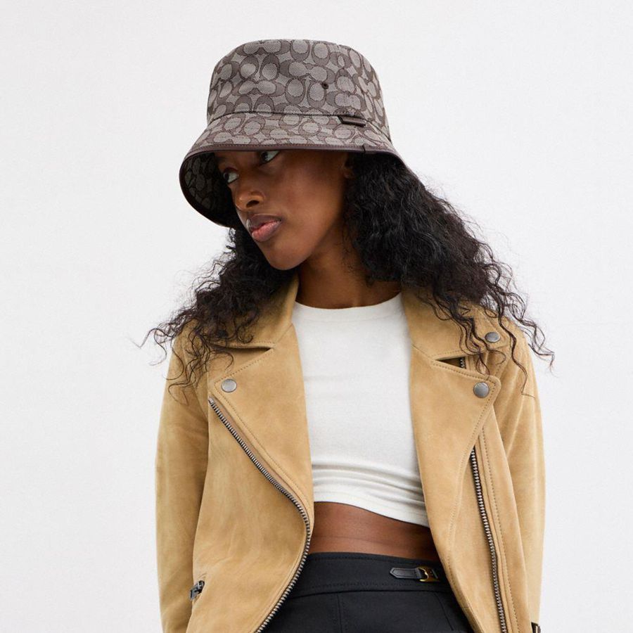 Chapéu COACH Signature Jacquard Bucket Feminino Cinzentas | 36027KUOV