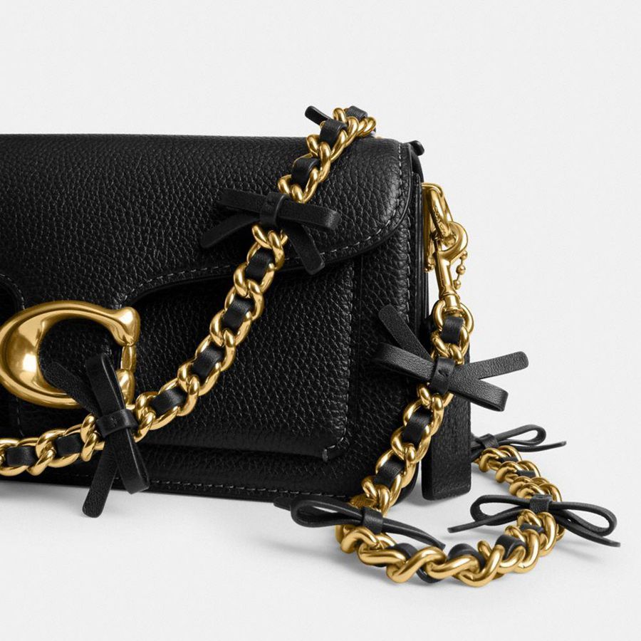 Charms COACH Leather Chain Strap With Bows Feminino Pretas | 19746VCXG