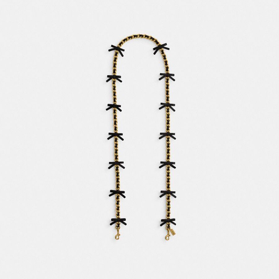 Charms COACH Leather Chain Strap With Bows Feminino Pretas | 19746VCXG