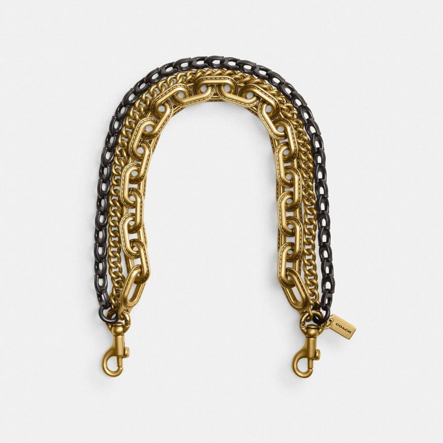 Charms COACH Triple Chain Strap Feminino Douradas | 46375QCGY