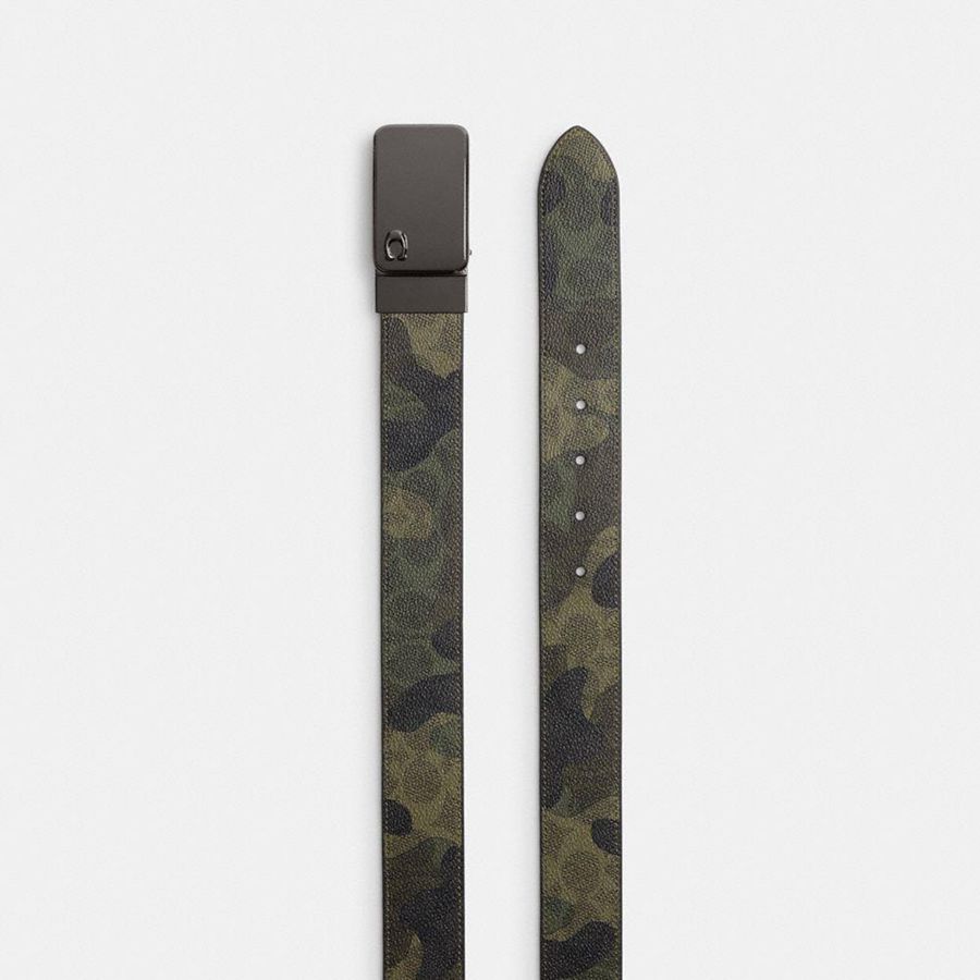 Cintos COACH Signature Plaque Buckle Cut To Size Reversible With Signature Camo Print, 38 Mm Masculino Verdes | 63897RQTJ