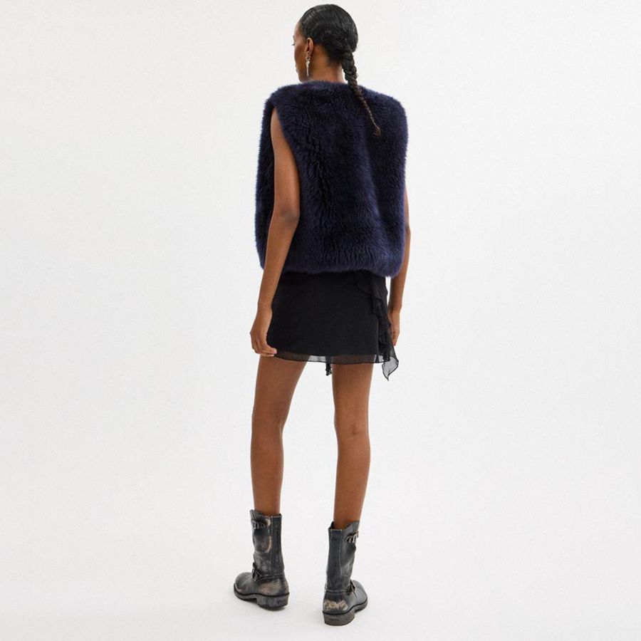 Colete COACH Fluffy Shearling Feminino Azuis | 39428ICUD