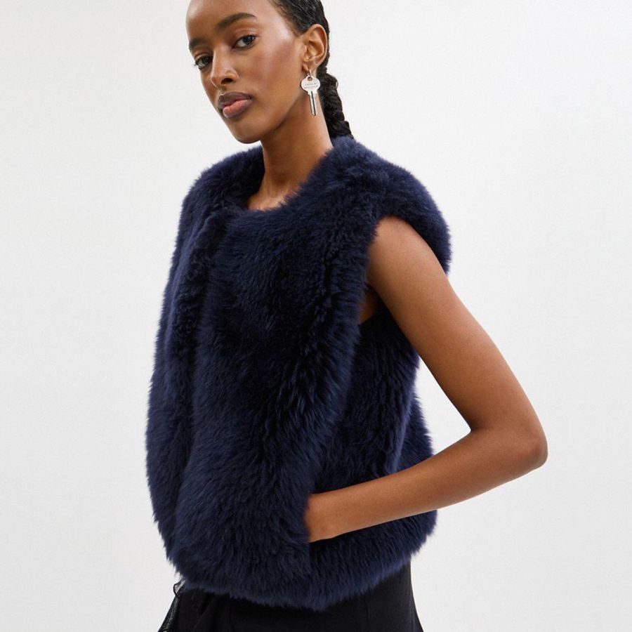 Colete COACH Fluffy Shearling Feminino Azuis | 39428ICUD