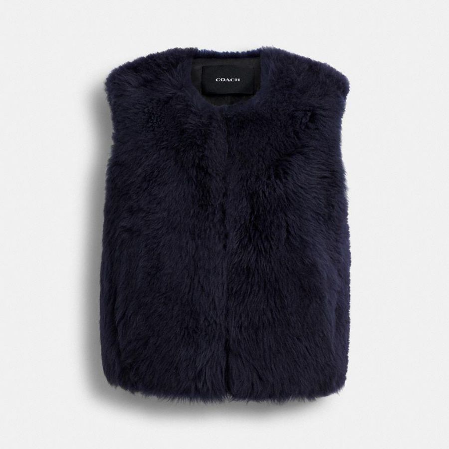 Colete COACH Fluffy Shearling Feminino Azuis | 39428ICUD
