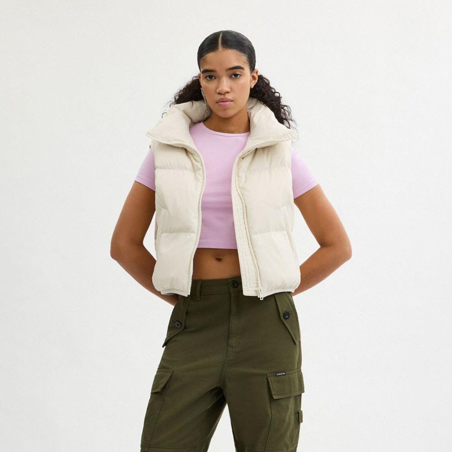 Colete COACH Puffer In Recycled Polyamide Feminino Branco | 70349YJLA