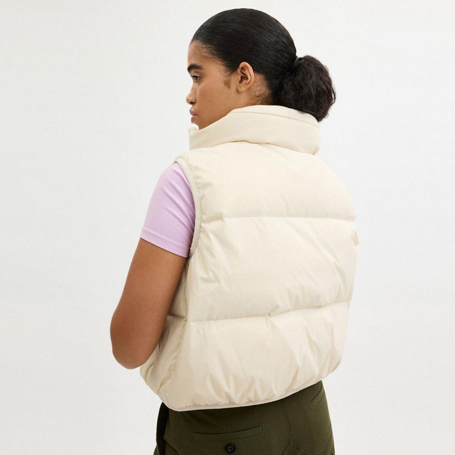 Colete COACH Puffer In Recycled Polyamide Feminino Branco | 70349YJLA